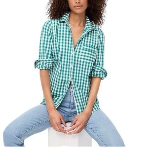 J. Crew Factory Green and White Gingham Button Down Shirt Medium